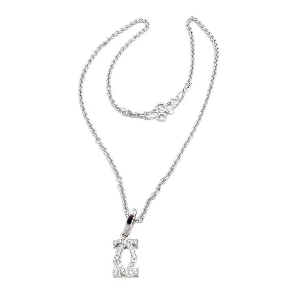 Authentic! Cartier Double C 18k White Gold Diamond Pendant Necklace - Picture 10 of 12